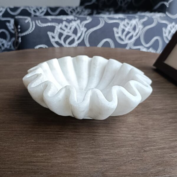 6 Inch Decorative White Marble Ribbed Wave Ruffle Bowl Fruit Bowl for Home & Office, Gift for Someone you Love - Image 4