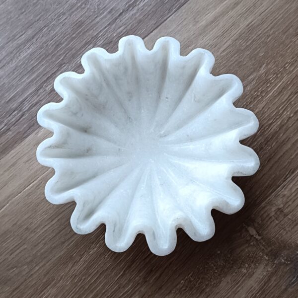 6 Inch Decorative White Marble Ribbed Wave Ruffle Bowl Fruit Bowl for Home & Office, Gift for Someone you Love