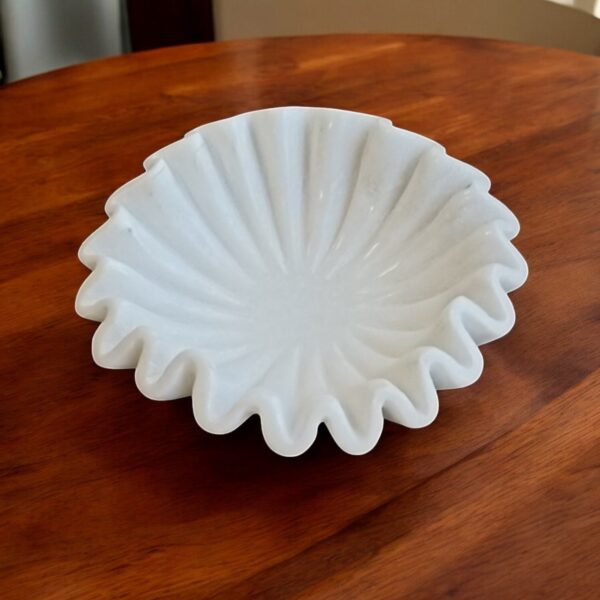 6 Inch Decorative White Marble Ribbed Wave Ruffle Bowl Fruit Bowl for Home Decor For Housewarming Gift - Image 2