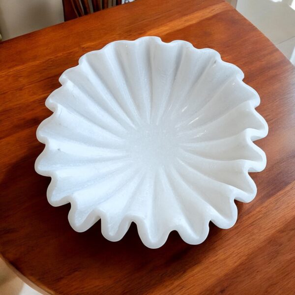 6 Inch Decorative White Marble Ribbed Wave Ruffle Bowl Fruit Bowl for Home Decor For Housewarming Gift - Image 3