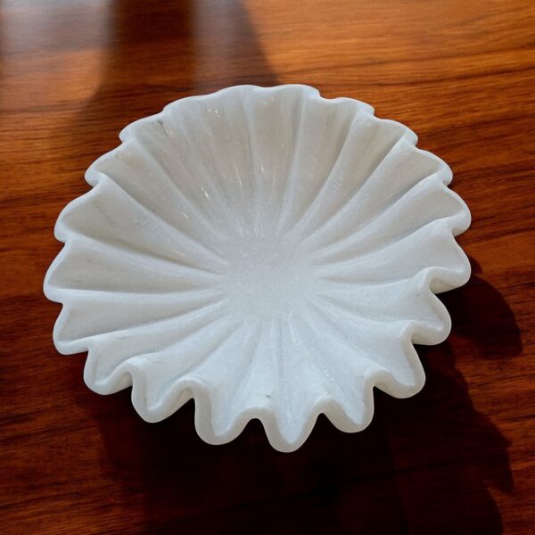 6 Inch Decorative White Marble Ribbed Wave Ruffle Bowl Fruit Bowl for Home Decor For Housewarming Gift - Image 4
