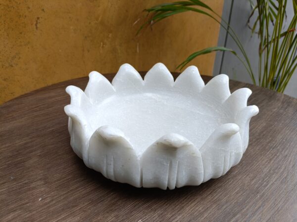 9 Inch Decorative White Marble Ribbed Wave Lotus Ruffle Bowl Fruit Bowl for Home & Office, Gift for Someone You Love - Image 3