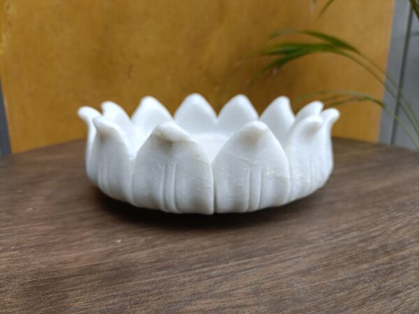 9 Inch Decorative White Marble Ribbed Wave Lotus Ruffle Bowl Fruit Bowl for Home & Office, Gift for Someone You Love - Image 2