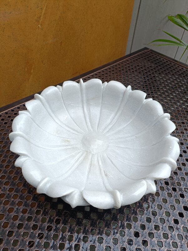 12 Inch White Marble Decorative Ribbed Wave Ruffle Bowl Fruit Bowl for Home and Office, Gift for Someone you Love