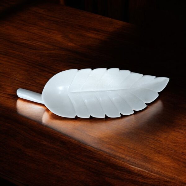 15 Inch Long Leaf Shape White Marble Nachos, Potato Chips and cookies Serving Bowl Fruit Bowl for Home and Office, Gift for Someone you Love - Image 2