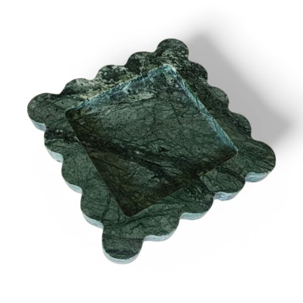 6 x 6 Inches Scalloped Decorative Green Marble Tray, Beautiful Serving Marble Tray, Scalloped Tray, Jewellery Tray, Unique Tray for Gift Home Decor - Image 2