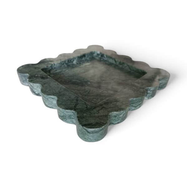6 x 6 Inches Scalloped Decorative Green Marble Tray, Beautiful Serving Marble Tray, Scalloped Tray, Jewellery Tray, Unique Tray for Gift Home Decor - Image 3