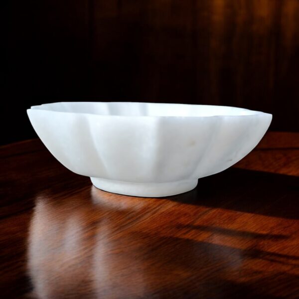 Decorative 6 Inch White Marble Ribbed Wave Ruffle Bowl Fruit Bowl for Home Decor For Housewarming Gift - Image 3