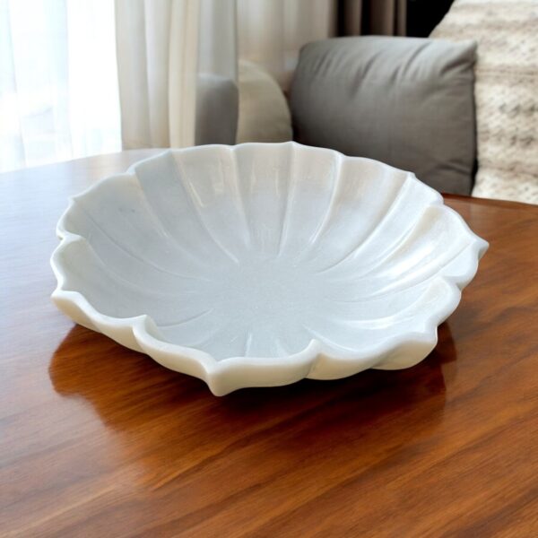 Decorative 12 Inch White Marble Ribbed Wave Ruffle Bowl Fruit Bowl for Home Decor For Housewarming Gift - Image 4