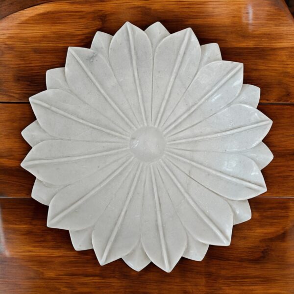 18 Inch Decorative White Lotus Marble Ribbed Wave Ruffle Bowl Fruit Bowl for Home and Office, Gift for Someone you Love - Image 4