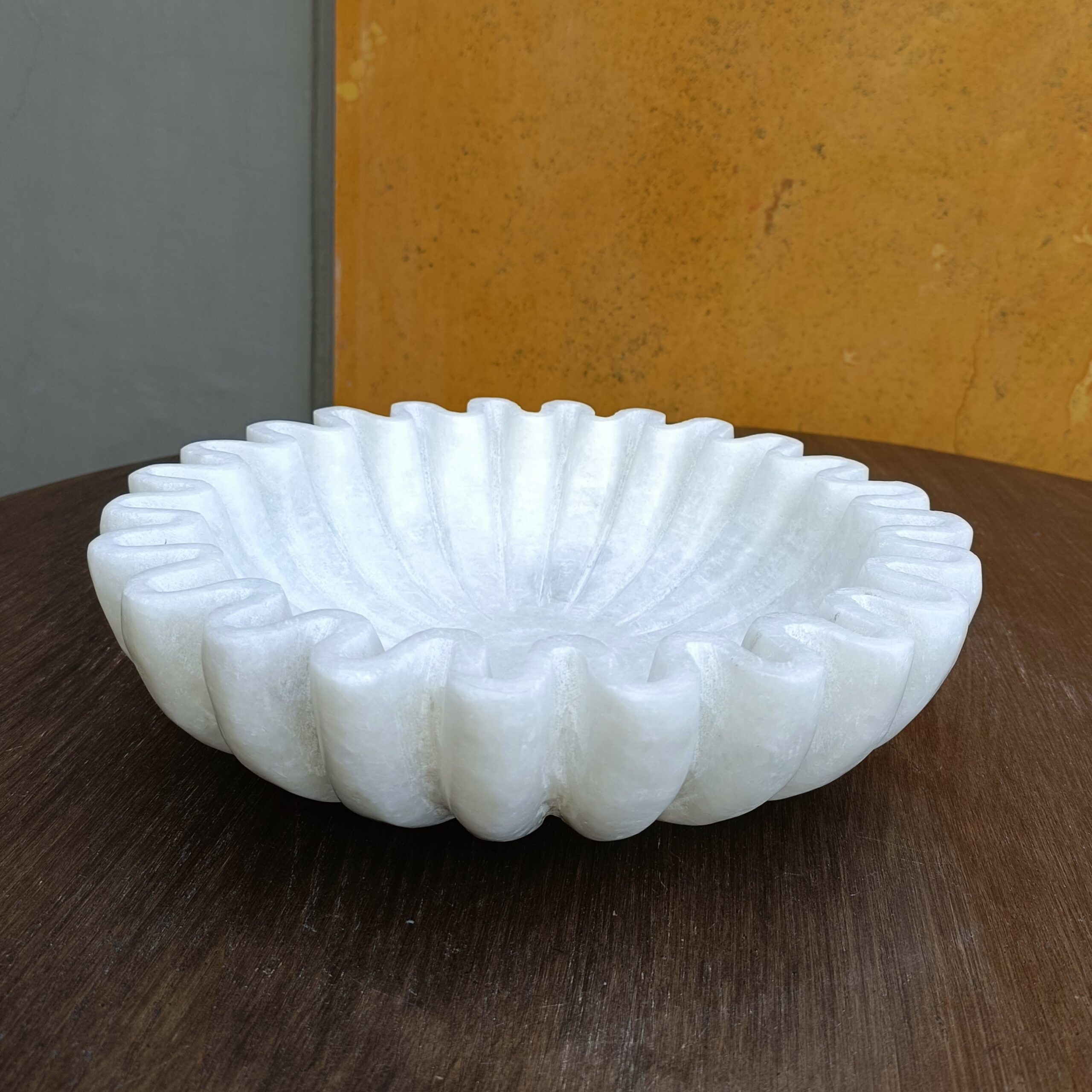 12 Inch Decorative White Marble Ribbed Wave Ruffle Fruit Bowl for Home and office, Gift for Someone you Love - Image 2
