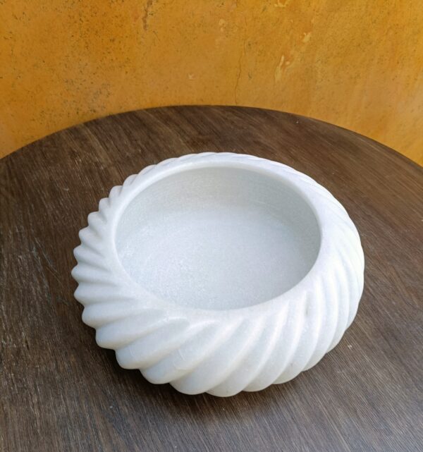 9 Inch White Marble Ribbed Decorative Wave Ruffle Fruit Bowl for Home and Office, Gift for Someone you Love - Image 4