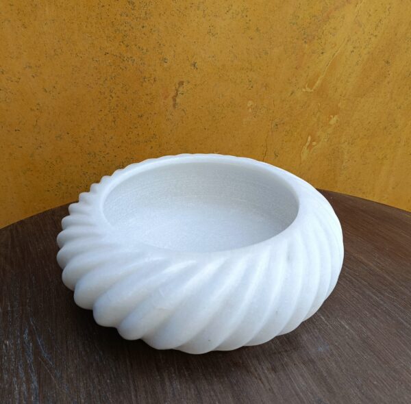 9 Inch White Marble Ribbed Decorative Wave Ruffle Fruit Bowl for Home and Office, Gift for Someone you Love - Image 3