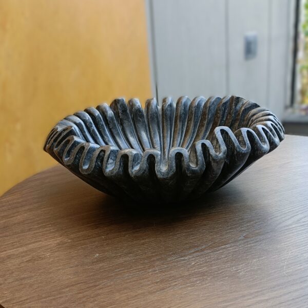 9 Inch Decorative Black Marble Ribbed Wave Ruffle Fruit Bowl for Home Decor For a Housewarming Gift - Image 3