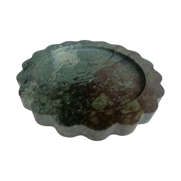 6 Inch Round Scalloped Decorative Green Marble Tray, Beautiful Serving Tray, Scalloped Tray, Jewellery Tray, Unique Tray for Gift Home Decor - Image 3