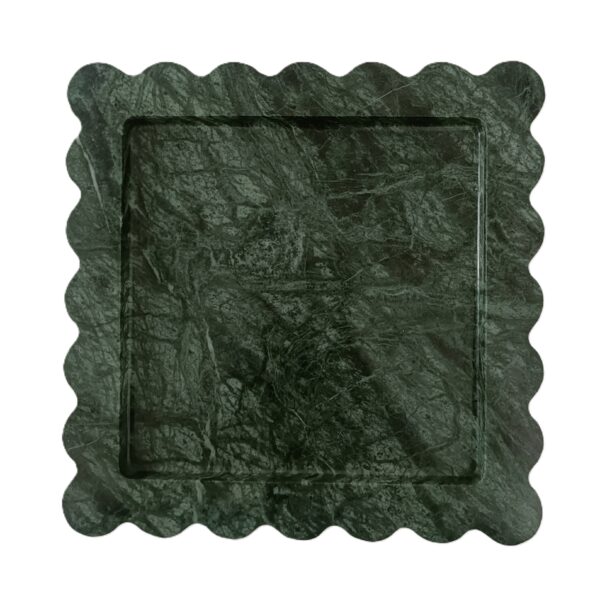 8 x 8 Inches Scalloped Decorative Green Marble Tray, Beautiful Serving Marble Tray, Scalloped Tray, Jewellery Tray, Unique Tray for Gift Home Decor
