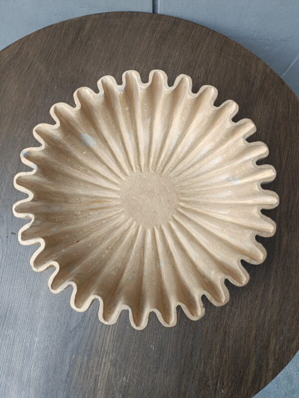 15 Inch Decorative Beige Jaisalmer Stone Ribbed Wave Ruffle Fruit Bowl for Home and Office, Gift for Someone you Love - Image 5