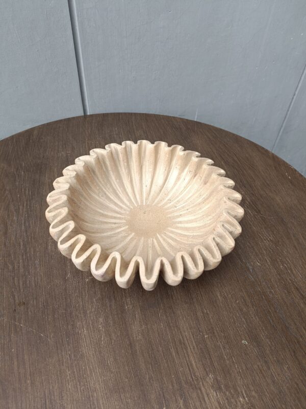 15 Inch Decorative Beige Jaisalmer Stone Ribbed Wave Ruffle Fruit Bowl for Home and Office, Gift for Someone you Love - Image 3