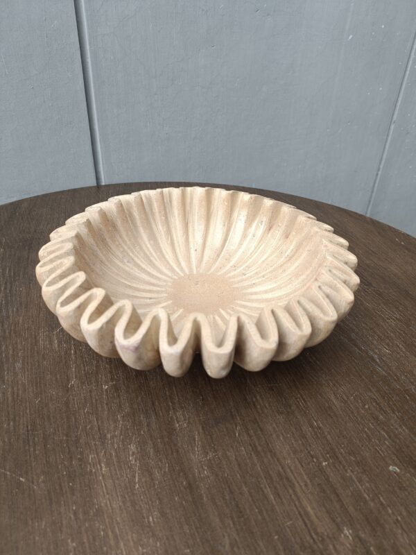 15 Inch Decorative Beige Jaisalmer Stone Ribbed Wave Ruffle Fruit Bowl for Home and Office, Gift for Someone you Love - Image 2