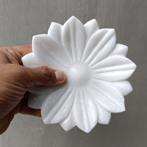 Decorative 6 Inch Lotus Shape White Marble Ribbed Wave Ruffle Bowl Fruit Bowl for Home Decor For Housewarming Gift - Image 2
