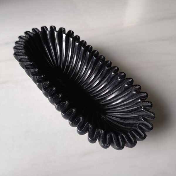 14 Inch Scalloped Ruffle Wavy Black Marble bowl Serving Bowl Fruit Bowl for Home and Office, Gift for Someone you Love