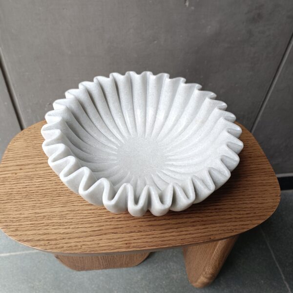 12 Inch White Marble Ruffle Wave Ribbed Bowl Fruit Bowl for Home and Office, Gift for Someone you Love - Image 4