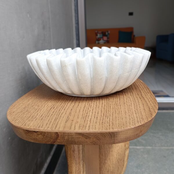 12 Inch White Marble Ruffle Wave Ribbed Bowl Fruit Bowl for Home and Office, Gift for Someone you Love - Image 3