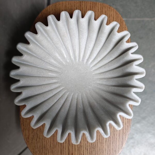 12 Inch White Marble Ruffle Wave Ribbed Bowl Fruit Bowl for Home and Office, Gift for Someone you Love - Image 2