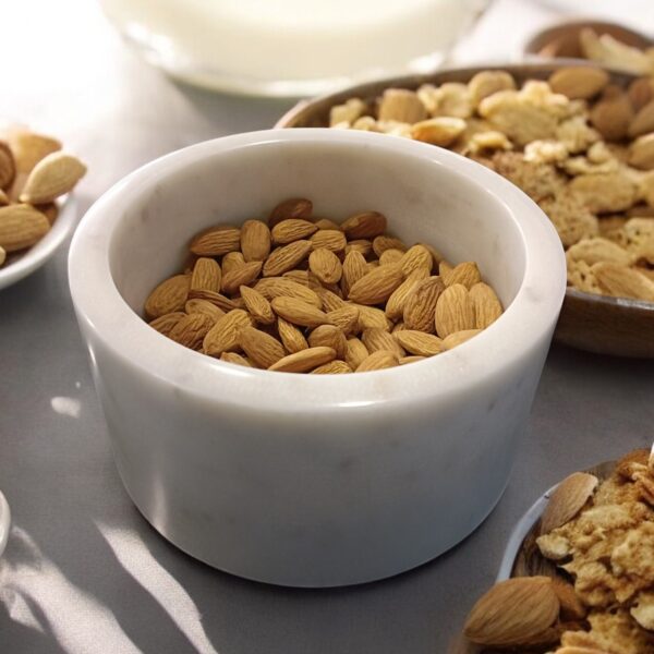 Decorative 6 Inch Plain Off White Marble Bowl Ribbed Wave Fruit Bowl for Home & Office, Gift for Someone you Love