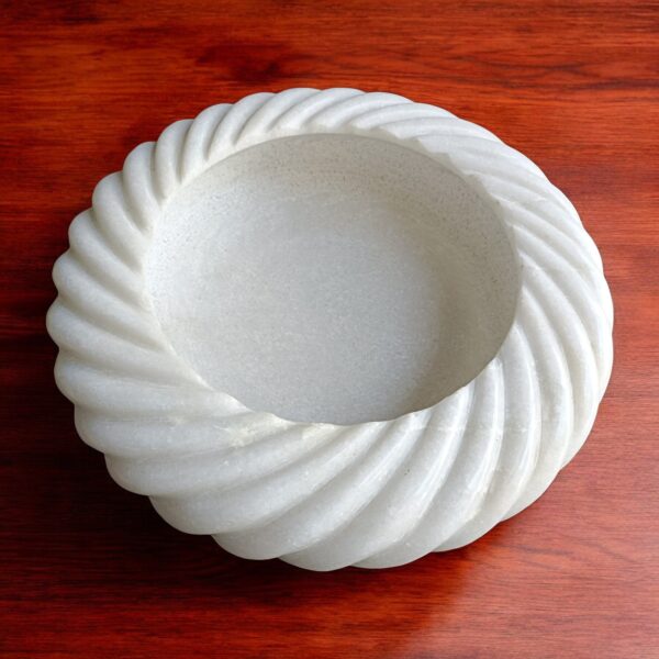 Ribbed Decorative 9 Inch White Marble  Wave Ruffle Fruit Bowl for Home and Office, Gift for Someone you Love