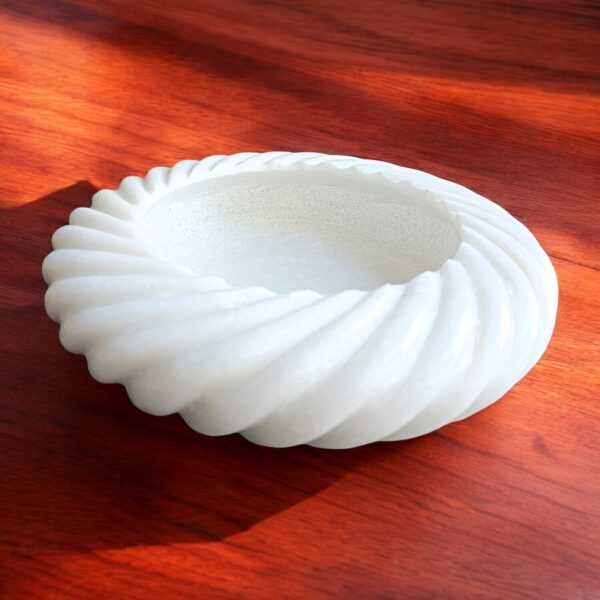 Ribbed Decorative 9 Inch White Marble  Wave Ruffle Fruit Bowl for Home and Office, Gift for Someone you Love - Image 4