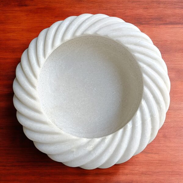 Ribbed Decorative 9 Inch White Marble  Wave Ruffle Fruit Bowl for Home and Office, Gift for Someone you Love - Image 3
