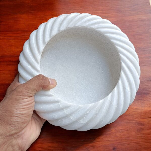 Ribbed Decorative 9 Inch White Marble  Wave Ruffle Fruit Bowl for Home and Office, Gift for Someone you Love - Image 2
