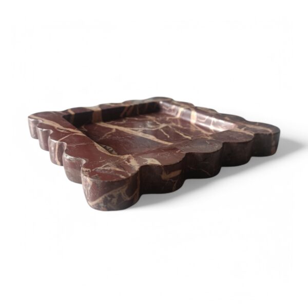 6 x 6 Inches Scalloped Decorative Cherry Gold Stone Tray, Beautiful Serving Marble Tray, Scalloped Tray, Jewellery Tray, Unique Tray for Gift Home Decor - Image 3