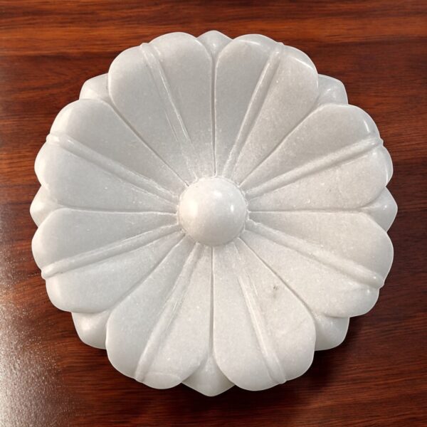 9 Inch Decorative White Marble Floral Bowl Ruffle Bowl Fruit Bowl for Office and Home, Gift for Someone you Love - Image 2