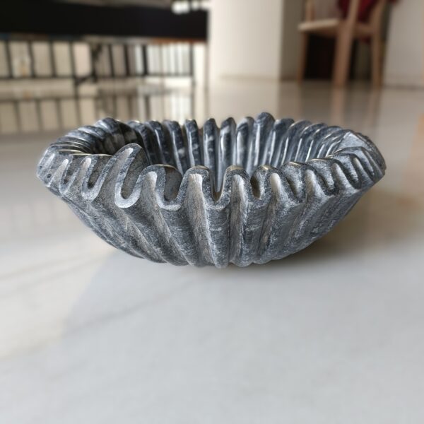 12 Inch Decorative Black Marble Ribbed Wave Ruffle Fruit Bowl for Home Decor For a Housewarming Gift - Image 5