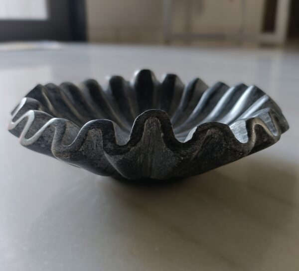 Decorative 6 Inch Black Greyish Marble Ribbed Wave Ruffle Bowl Fruit Bowl for Home & Office, Gift for Someone you Love - Image 3