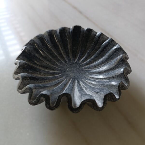 Decorative 6 Inch Black Greyish Marble Ribbed Wave Ruffle Bowl Fruit Bowl for Home & Office, Gift for Someone you Love - Image 2