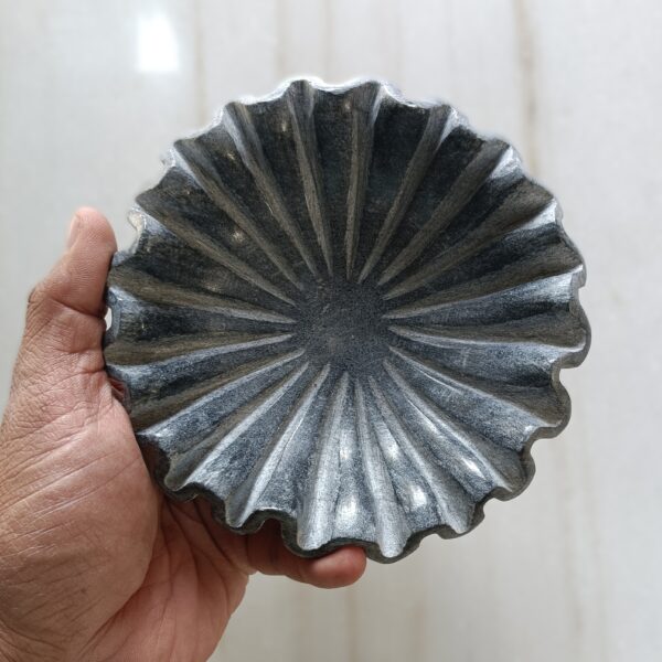 Decorative 6 Inch Black Greyish Marble Ribbed Wave Ruffle Bowl Fruit Bowl for Home & Office, Gift for Someone you Love