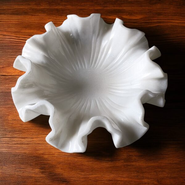 12 Inch Decorative White Marble Floral Ribbed Wave Ruffle Fruit Bowl for Home and Office, Gift for Someone you Love - Image 3