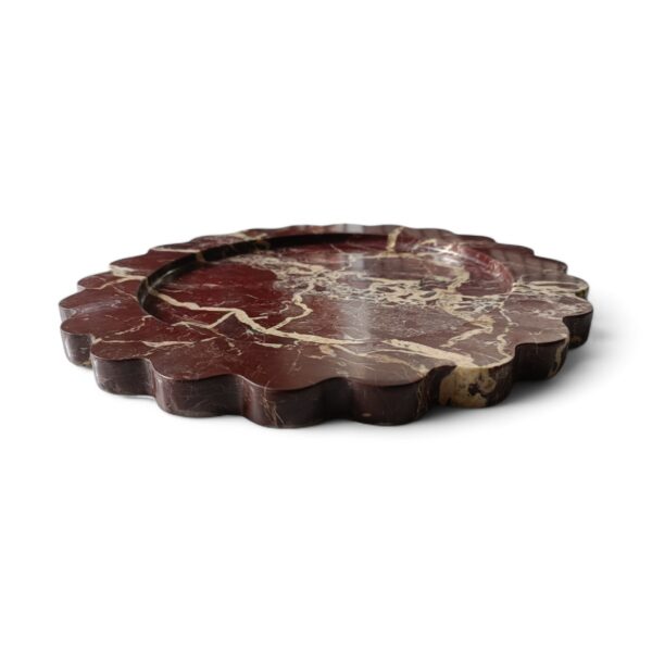 11 x 11 Inches Scalloped Decorative Round Cherry Stone Marble Tray, Beautiful Serving Tray, Scalloped Jewellery Tray for Gift Home Decor - Image 2