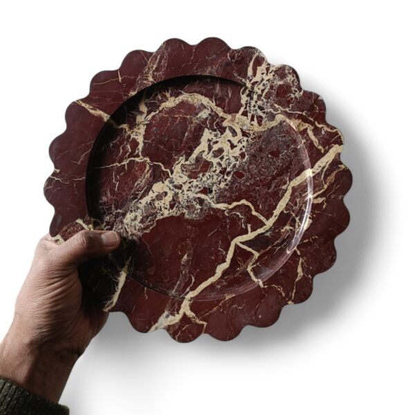 11 x 11 Inches Scalloped Decorative Round Cherry Stone Marble Tray, Beautiful Serving Tray, Scalloped Jewellery Tray for Gift Home Decor - Image 4