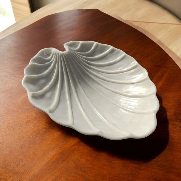 12 Inch Decorative White Marble Leaf Shaped Ruffle Bowl Ribbed Wave Fruit Bowl for Home and Office Gift for Someone you Love - Image 4