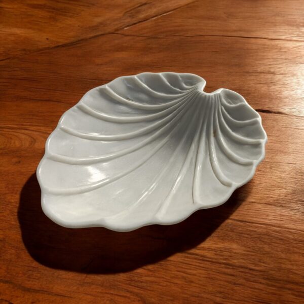 12 Inch Decorative White Marble Leaf Shaped Ruffle Bowl Ribbed Wave Fruit Bowl for Home and Office Gift for Someone you Love