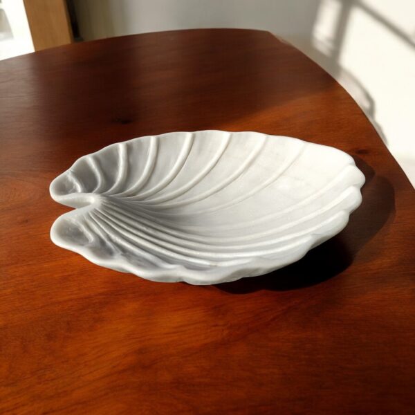12 Inch Decorative White Marble Leaf Shaped Ruffle Bowl Ribbed Wave Fruit Bowl for Home and Office Gift for Someone you Love - Image 2