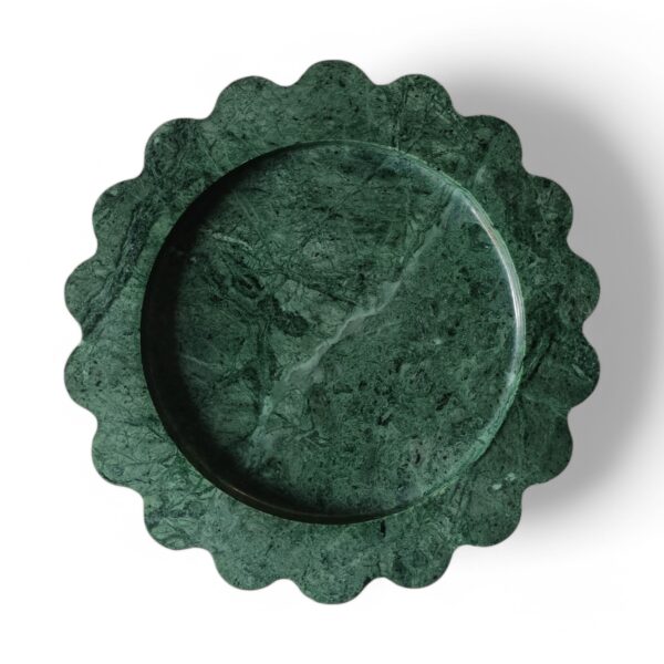 8 x 8 Inches Scalloped Decorative Round Green Marble Tray, Beautiful Serving Marble Tray, Scalloped Tray, Jewellery Tray, Unique Tray for Gift Home Decor - Image 6