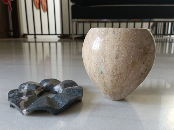 5 Inch Unique Round Decorative Travertine Marble Bowl/Small Pot/Planter with Marble Stand Home & Office Gift for Someone You Love - Image 2