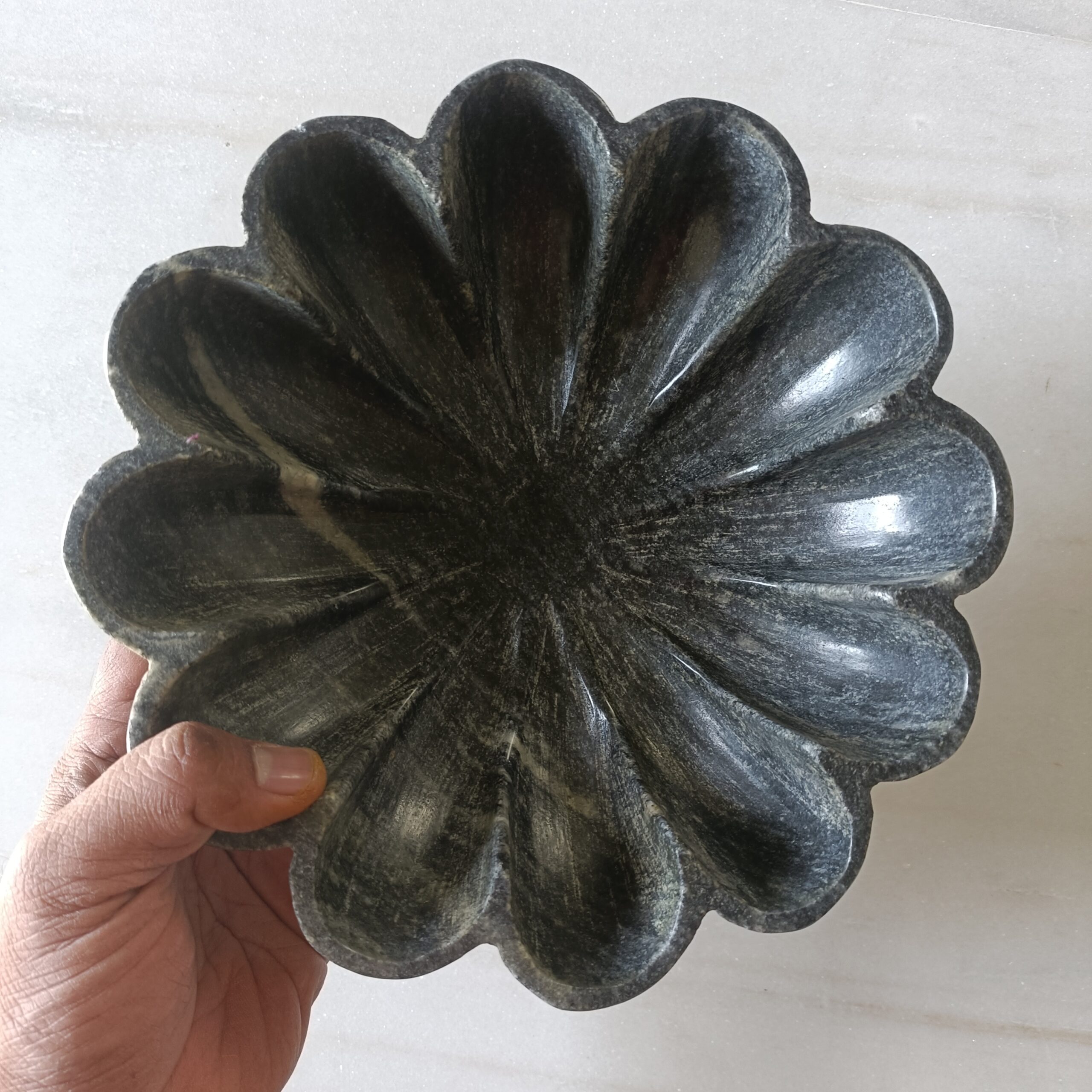 Decorative 9 Inch Greyish Black Ruffle Bowl Ribbed Wave Fruit Bowl for Home & Office, Gift for Someone you Love