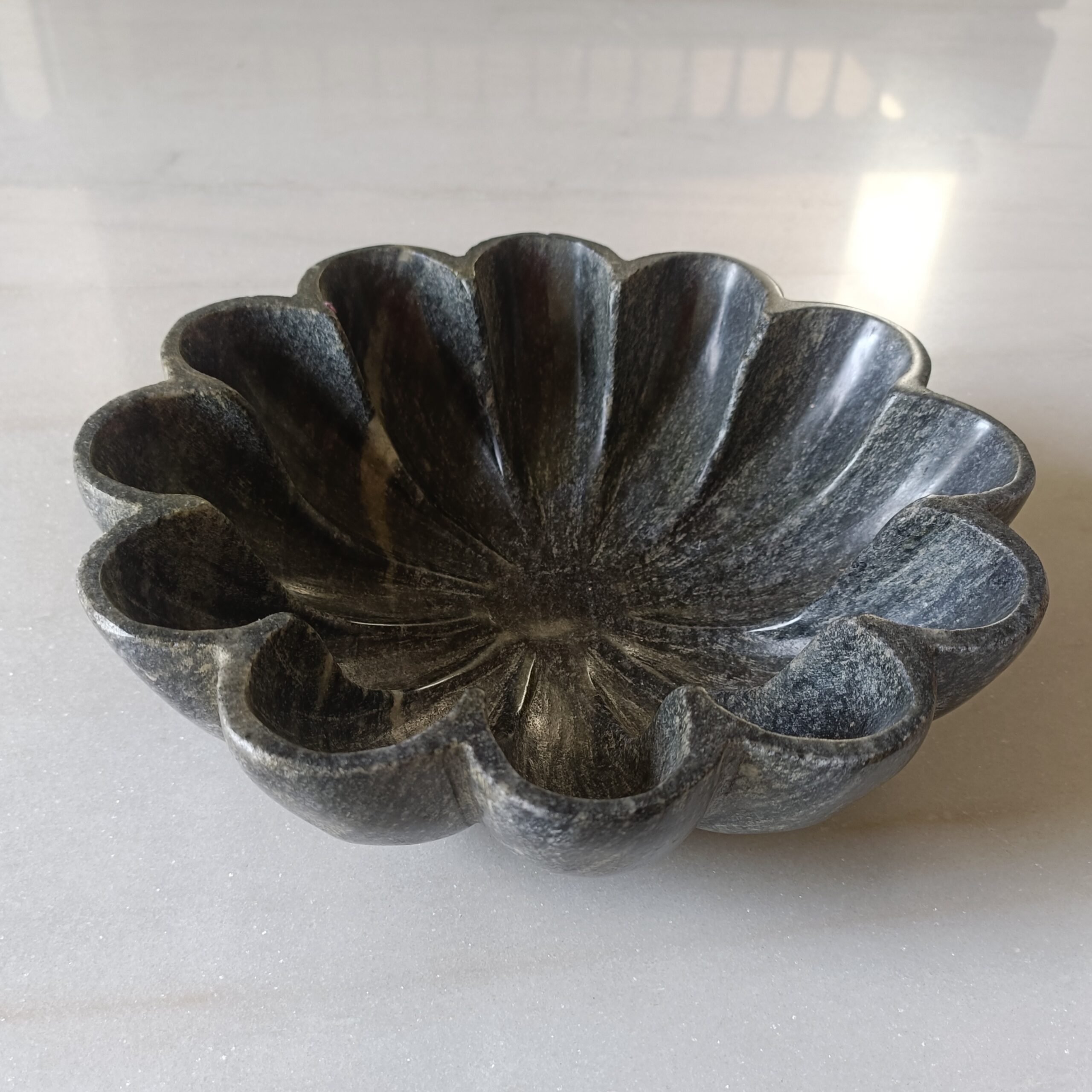 Decorative 9 Inch Greyish Black Ruffle Bowl Ribbed Wave Fruit Bowl for Home & Office, Gift for Someone you Love - Image 2