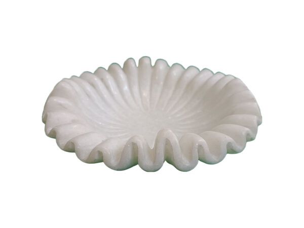 12 Inch Decorative White Marble Ribbed Wave Ruffle Bowl Fruit Bowl for Home Decor For a Housewarming Gift, Someone you Love - Image 2